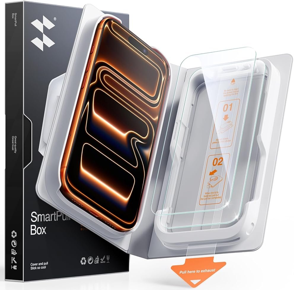 SMARTDEVIL 2-Pack Tempered Glass Screen Protector for iPhone 17 Pro, SmartPull Box Bubble-Free Instant Install Applicator, 9H Military-Grade Protection, Case-Friendly - Product Image