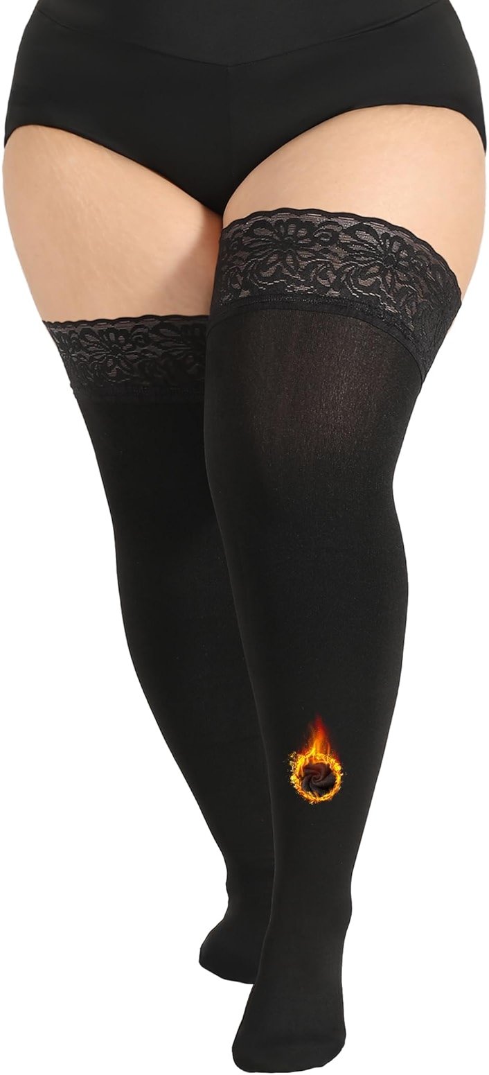 VivaCurve Plus Size Thigh High Socks for Women Fleece Lined Extra Long Over the Knee Stockings Leg Warmers Boot Socks - Product Image