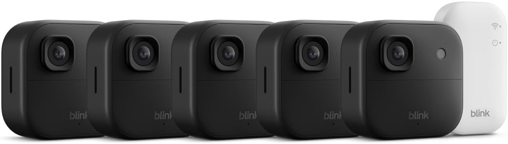 Blink Outdoor 2K+ (newest model) — Wireless smart security camera, 2K video resolution, enhanced audio, two-year battery. Sync Module Core included — 5 camera system (Black) - Product Image