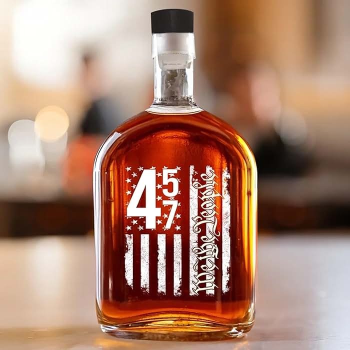US Patriotic Pride Nordic-style Glass Bottle with T-Top Caps – Whiskey Decanter (Bottle Only)– 47th President Supporters, Independence Day & Father’s Day Gift (45 We The People) - Product Image