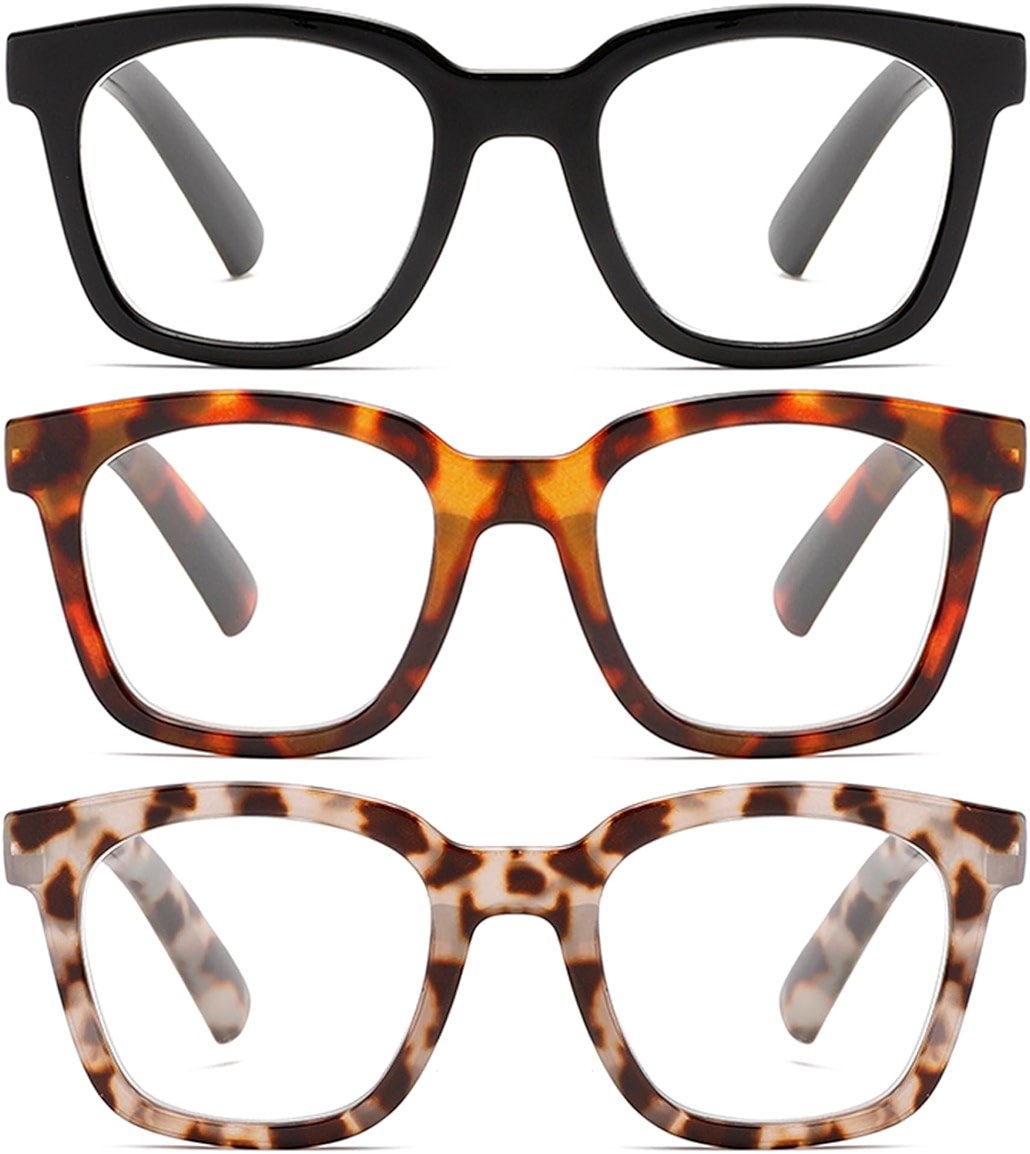 ZXYOO 3 Pack Reading Glasses for Women Blue Light Blocking Square Readers for Women, Anti Glare/Eyestrain Spring Hinge - Product Image
