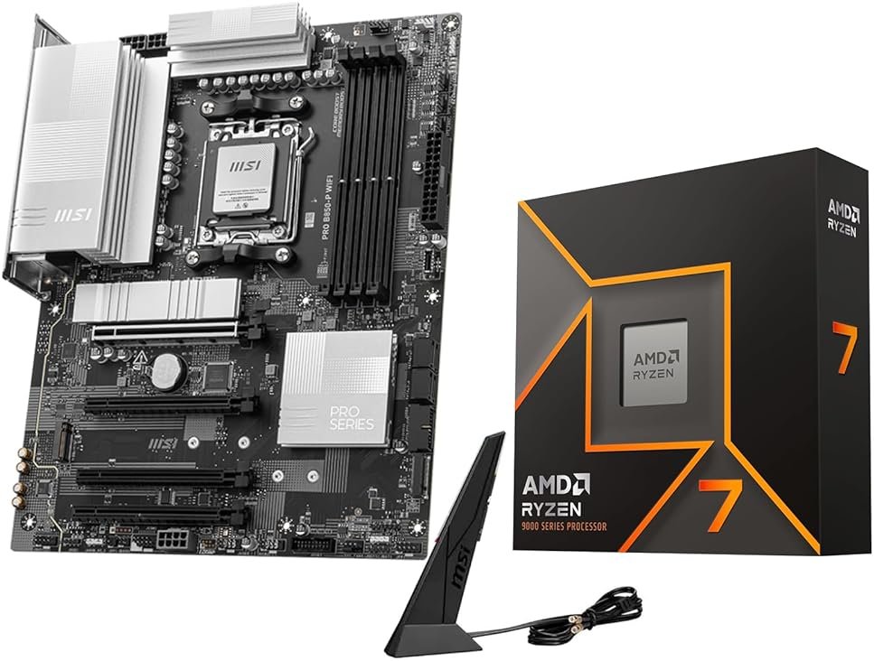 Micro Center AMD Ryzen 7 9700X CPU Processor with MSI PRO B850-P WiFi Motherboard (ATX, AM5, DDR5, PCIe 5.0, M.2 Gen5, Wi-Fi 7, 5G LAN) - Product Image