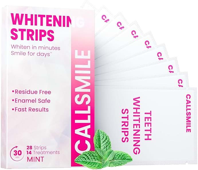CALLSMILE Teeth Whitening Strips - Whitening Strips for Sensitive Teeth, Hydrogen Peroxide Teeth Whitener for Coffee, Wine, Tobacco, and Other Stains, 28 Strips (14 Days Treatment), Mint - Product Image