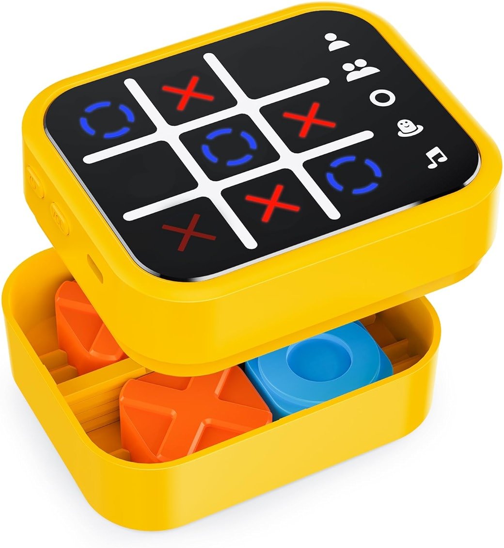 Niufuntek Rechargeable Tic Tac Toe Game Box with 5 Fun Brain Memory Games, Electronic Touchscreen Handheld Game, Portable Digital Puzzle Board Travel Toy, Gifts Choice for Kids and Adults(Yellow) - Product Image