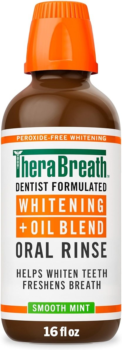 TheraBreath Whitening + Oil Blend Oral Rinse, Alcohol-Free & Peroxide-Free Mouthwash Helps Whiten Teeth & Freshen Breath, Smooth Mint, 16 Fl Oz - Product Image