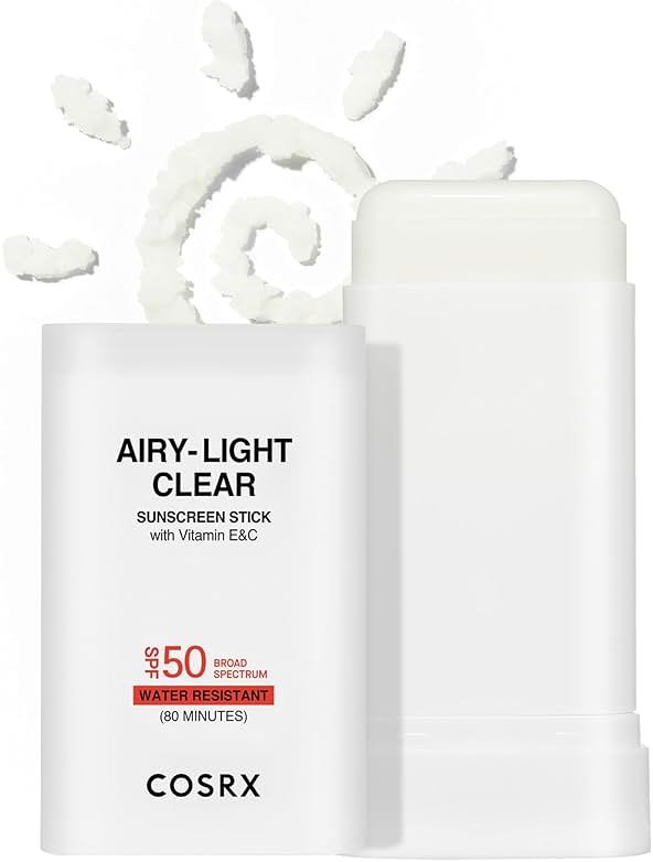 COSRX Airy-Light Clear Sunscreen Stick with Vitamin E&C SPF 50, 0.67 oz, 19g, Korean Suncreen Stick Suncare Sunblock, Lightweight, No White Cast, Water resistant, Oil Control Matte Sunscreen for Face - Product Image