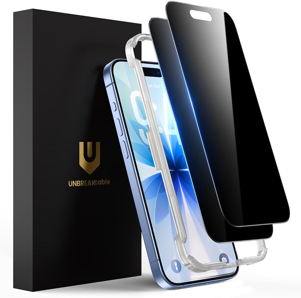 UNBREAKcable Privacy Screen Protector for iPhone 17, Shatterproof Tempered Glass [True 28°Anti Spy] [9H Hardness] [Easy Installation Frame] Private Protector for iPhone 6.3inch-2 Pack - Product Image