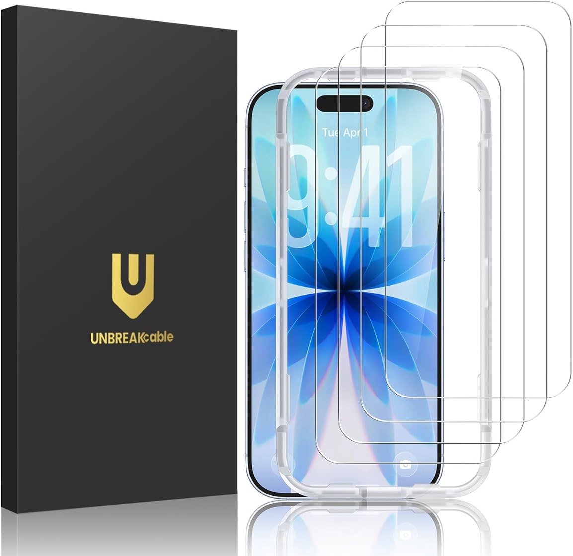 UNBREAKcable 4-Pack Screen Protector for iPhone 17, Double Shatterproof Tempered Glass [Easy Installation Frame] [9H Hardness] [99.99% HD Clear] [Case Friendly] for iPhone 6.3 inch - Product Image