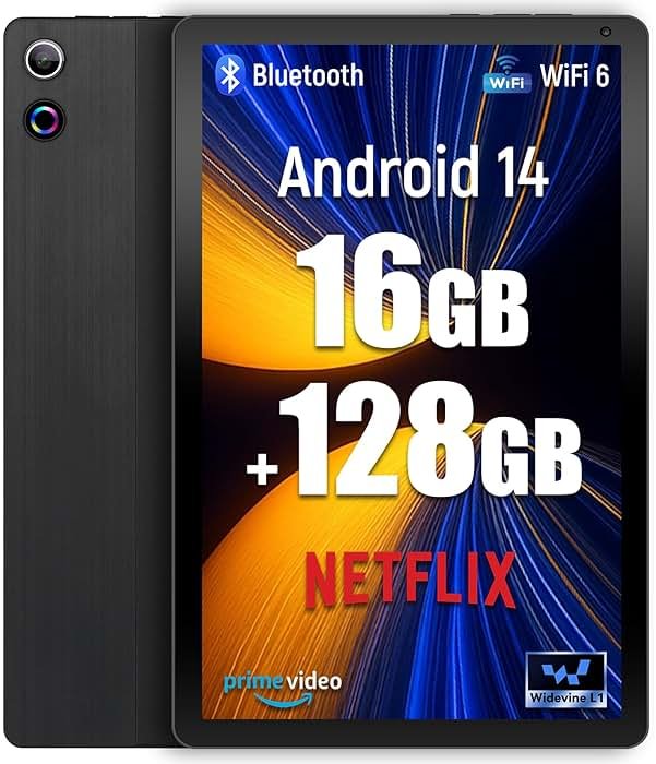 FEARWIKY Tablet, 10.4 inch Android Tablet with 20GB RAM 128GB ROM 1TB TF Card Expandable Octa-Core, Widevine L1, 1280 * 800 HD Touchscreen, Face ID, Wi-Fi 6, Fast Charging - Product Image