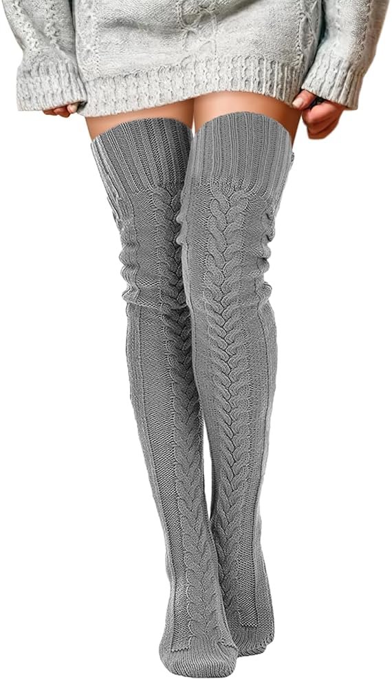 Buauty Women's Cable Knitted Boot Socks Extra Long Thigh High Winter Stockings Over Knee Leg Warmers - Product Image
