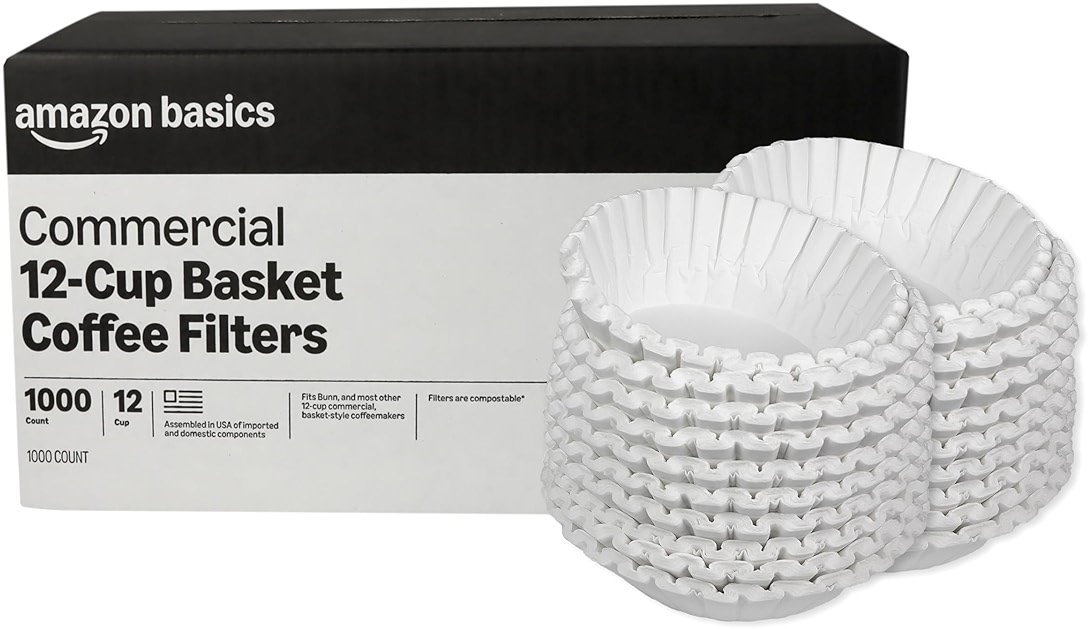 Amazon Basics Commercial 12-Cup Basket Coffee Filters, 1000 Count, Fits Bunn and Most Basket-Style Coffeemakers, White - Product Image