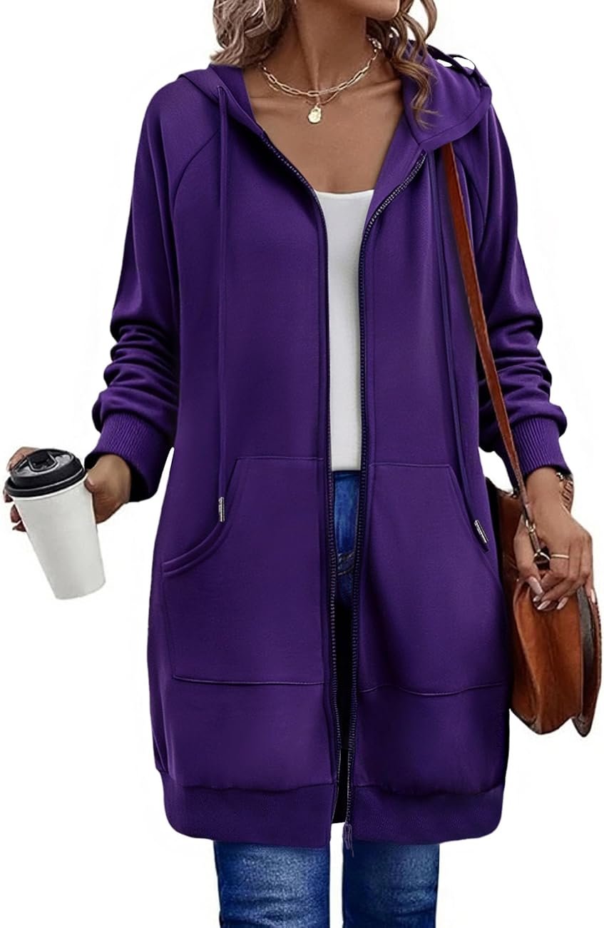 Zeagoo Women's Zip Up Hoodies Long Sleeve Long Tunic Sweatshirts Oversized Fleece Casual 2026 Fall Jacket Coat with Pocket - Product Image