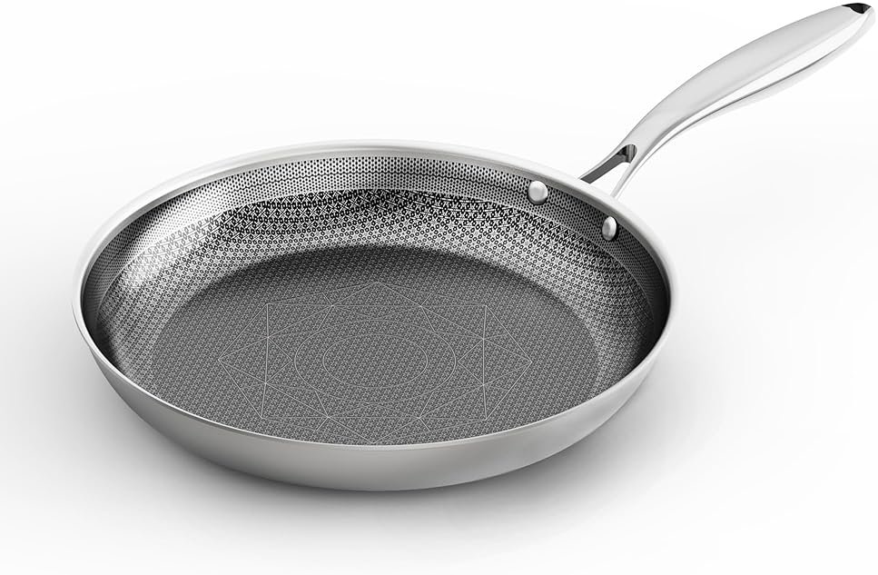 COOKER KING 8-Inch Stainless Steel Pan, Hybrid Nonstick Frying Pan – 3-Ply Clad Cookware, Healthy & Non-Toxic, Dishwasher & Oven Safe, Stay-Cool Handle, Induction Compatible – Metal Utensil Safe - Product Image