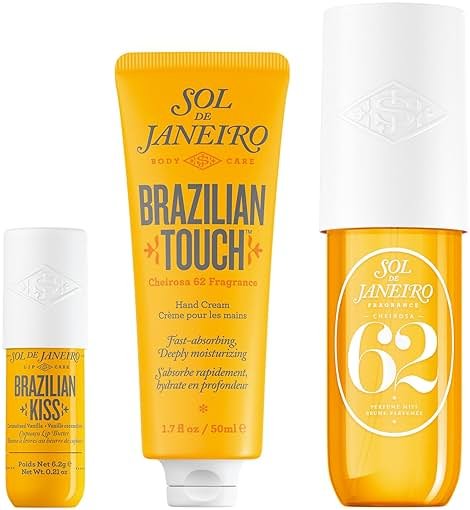 Sol de Janeiro Purse Essentials Travel Size Bundle | Brazilian Kiss Lip Butter, Brazilian Touch Hand Cream and Cheirosa 62 Perfume Mist 3.0 fl oz. | Amazon Exclusive - Product Image