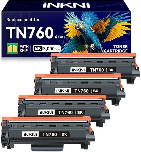 InkNI TN760 - Compatible Toner Cartridge Replacement for Brother TN-730/TN-760 730 TN-760 for MFC-L2710DW MFC-L2750DW DCP-L2550DW HL-L2350DW HL-L2395DW HL-L2370DW (4 Pack) - Product Image