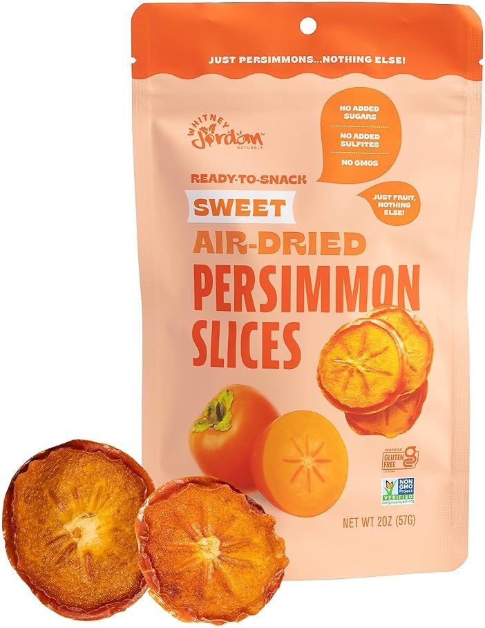 Whitney Jordan Naturals Air-Dried Persimmon Slices 2 Oz, Pack of 10 - Dried Fruit Snack Made from Real Persimmons - No Sugar Added, Gluten-Free, Vegan, Chewy Fruit for Healthy Snacking On-the-Go - Product Image