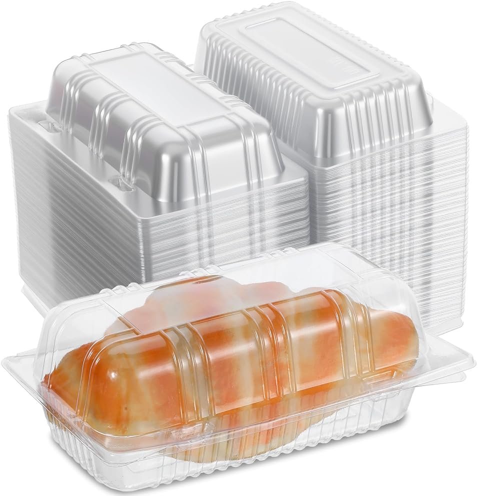 100pcs Locking Plastic Hot Dog Trays, Premium Food Container, Disposable Clear Food Presentation Boats for Takeout and To-Go Meals, 6.5"x2.5"x3.7" Small Containers. - Product Image