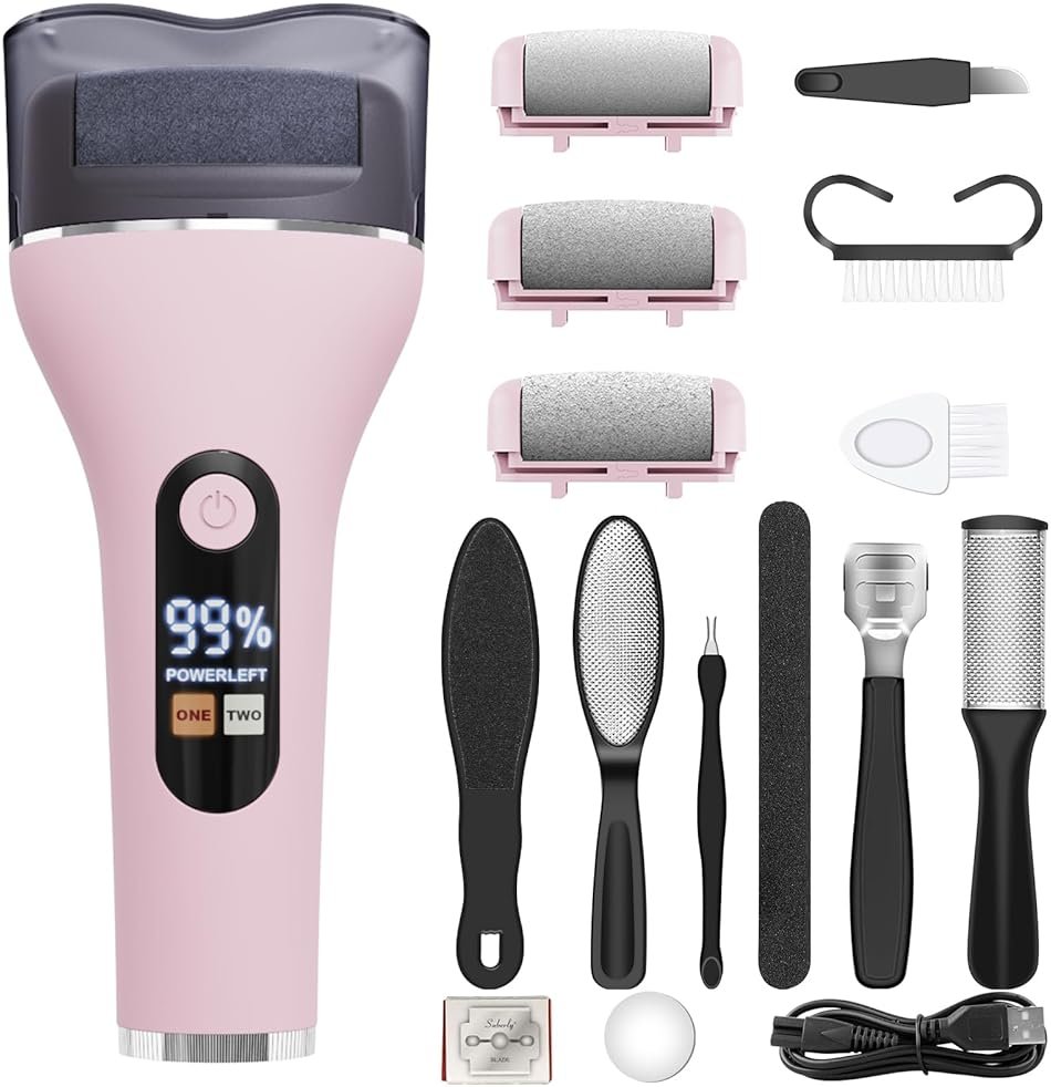 Electric Callus Remover for Feet Rechargeable Portable Electronic Foot File Pedicure Tools 16 in 1 Foot Callus Remover Kit Foot Scrubber to Remove Dead Skin (Pink) - Product Image