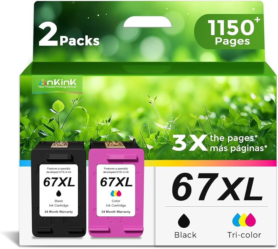 ANKINK Remanufactured 67XL Ink Cartridge Replacement for DeskJet Envy 2700 2700e 4100 6400 4155e 2755e 6000 2855e 2827e 2752e 4100e 6458 6455e 4152 6055e 6052e 4152e 2742e 6400e with V26.05.01 Chips - Product Image