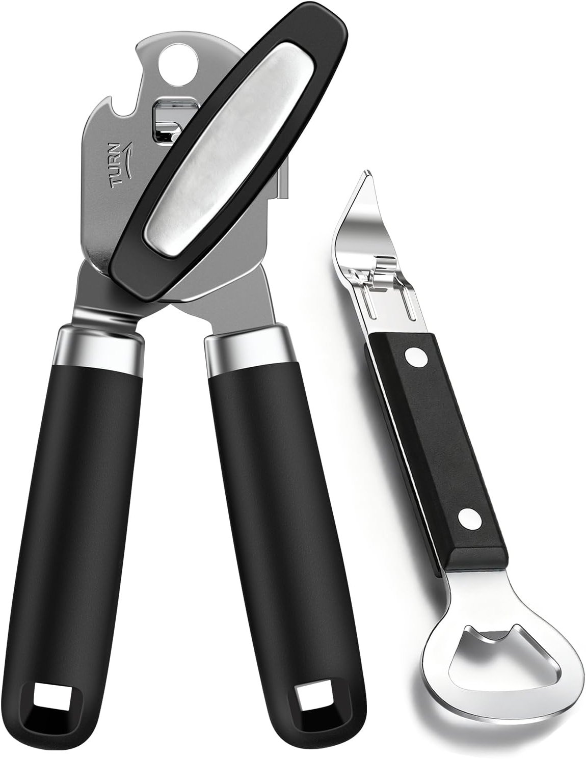 3PCS Can Opener Manual & Bottle Opener & Wine Opener, Smooth Edge Can Openers with Strong Magnet, Heavy Duty Stainless Steel Abrelatas Handheld Waiter Corkscrew - Premium Kitchen Supplies (Black) - Product Image