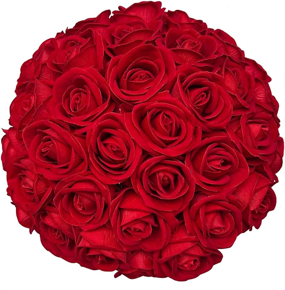 FagusHome 30 Pcs Silk Rose Artificial Flowers Roses Bulk Bouquet Fake Flowers Rose Heads with Stems for Home Wedding Decor (Red) - Product Image