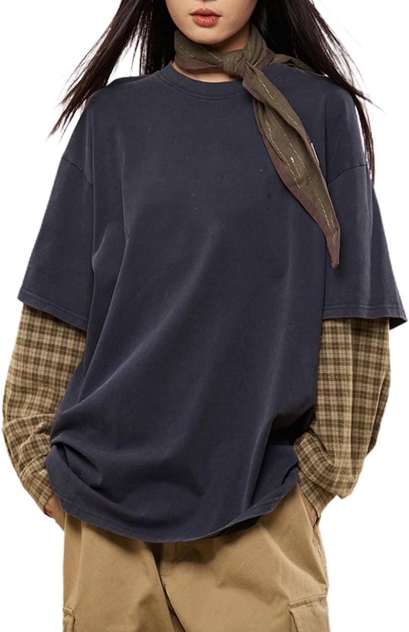 Harajuku Oversized Striped Shirts Y2K Grunge Clothes Crew Neck Emo Scene Clothes Streetwear Baggy Shirt Pullover - Product Image