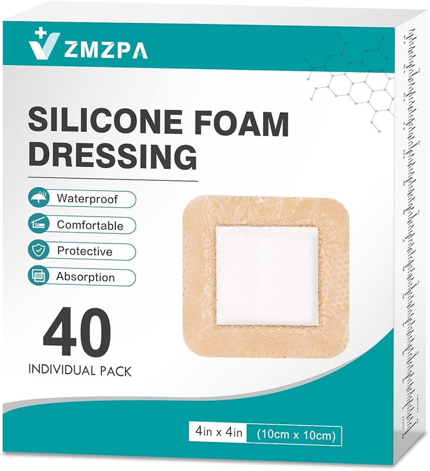 40Pcs Silicone Foam Dressing 4x4 Gentle Border, Waterproof Silicone Bandages for Wounds Care, Bed Sore Patches, Super Absorbent Wound Dressing, Self Adhesive Pressure Sore Pads - Product Image