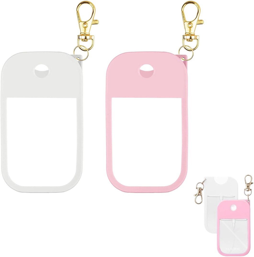 YMPEKA 2Pcs Silicone Case Compatible with Touchland Hand Sanitizer Spray, Protective Case with Keychain，Power Mist and Glow Mist 1 fl oz, Hand Sanitizer Spray Accessory (White+Pink) - Product Image