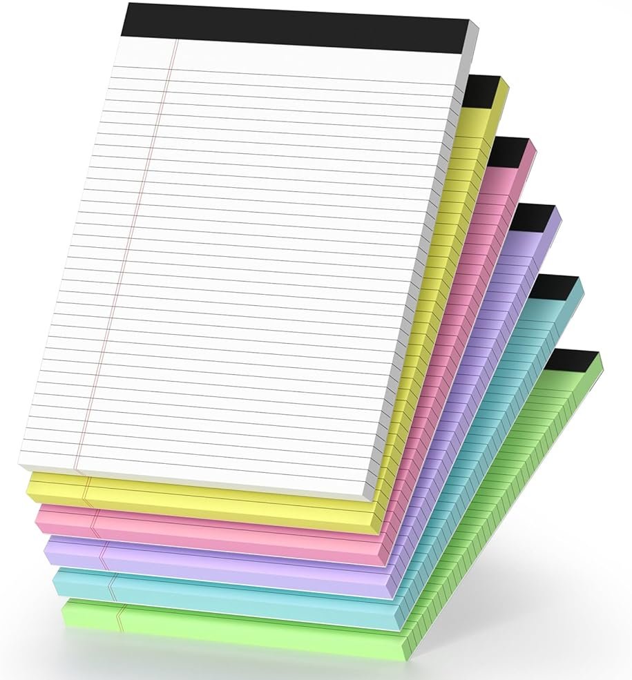 6 Pack Legal Pads 8.5 x 11 College Ruled Colored Note Pads 8.5" x 11" Lined Paper Chipboard-Backed Notepad with Micro-Perforated Notebook Paper for Office & School Supplies 50 Sheets/Pad - Product Image