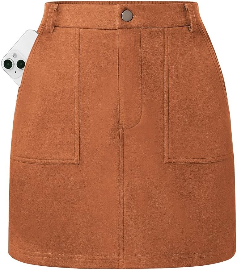 Kate Kasin Women Suede Mini Skirt, High Waisted Pencil Skirt with Pockets, Fall Winter Dressy Casual Office Work Skirts 2026 - Product Image