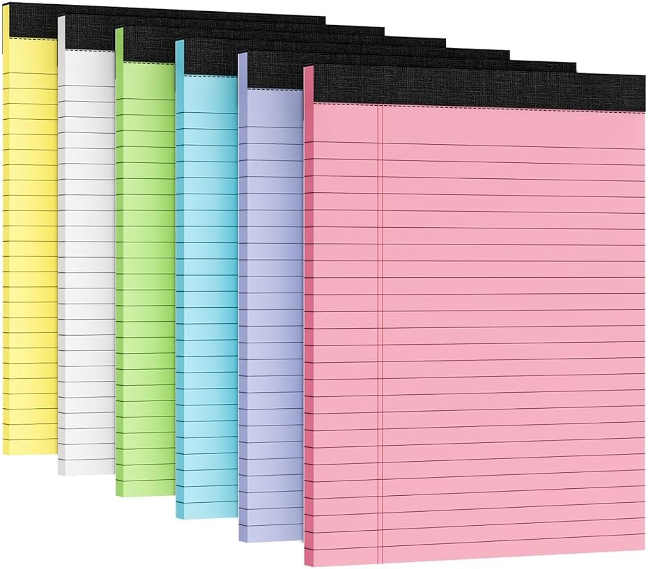 6 Packs Legal Pads 8.5 x 11 Inch, 30Sheets/Pack, College Ruled & Perforated Colored Writing Pads, Pads of Paper 8.5 x 11, Lined Note Pads with Sturdy Backing for Office, Business & School Supplies - Product Image