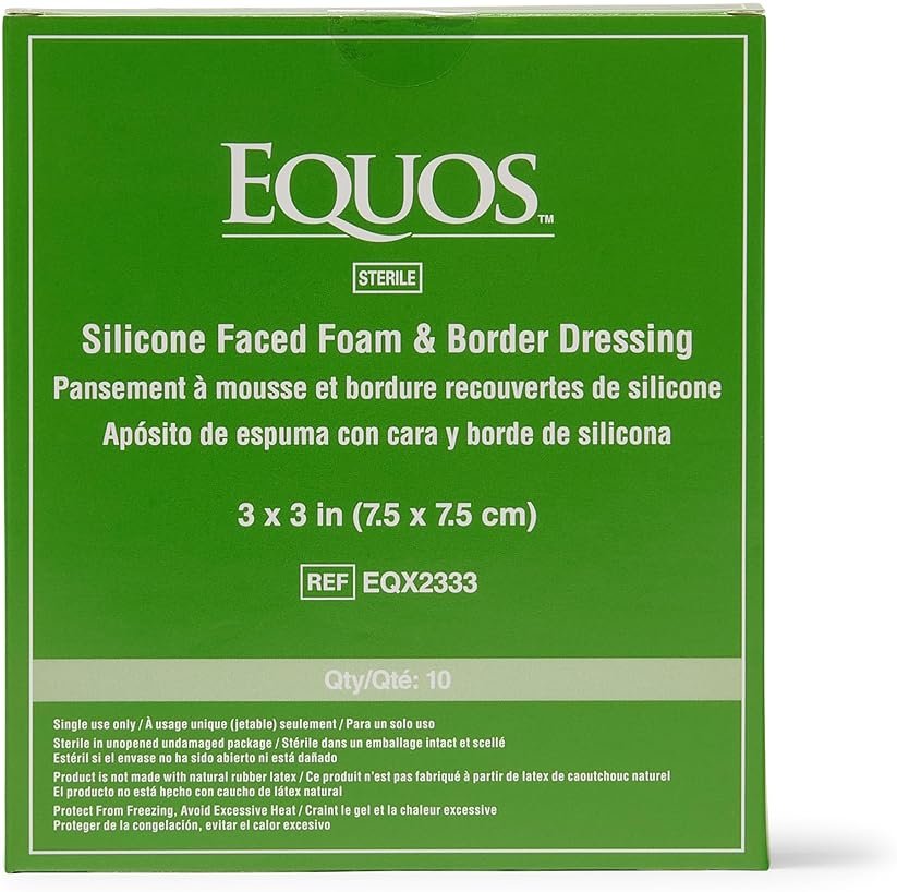 EQUOS 5-Layer Foam Wound Dressing, Gentle Silicone Adhesive, 10 Pack 3"x 3" Waterproof Wound Dressing Bandage for Wound Care - Product Image