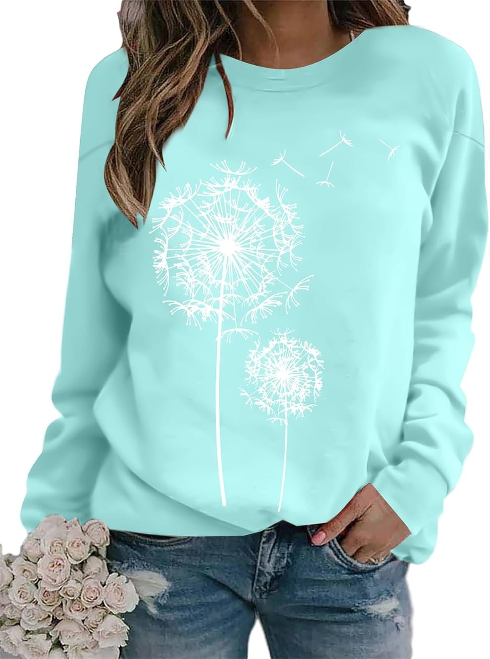 BANGELY Womens Dandelion Sweatshirt Hope Love Floral Graphic Shirt Casual Crewneck Tee Loose Long Sleeve Pullover Tops - Product Image