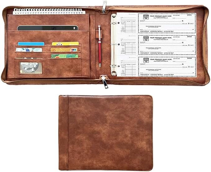 Gvalant Vegan 3-Ring Binder for Checks - Premium Checkbook Cover Fits 3/9-Ring Systems, 11.25"x9" Pilot Logbook & Executive Journal (Retro Brown, Standard) - Product Image
