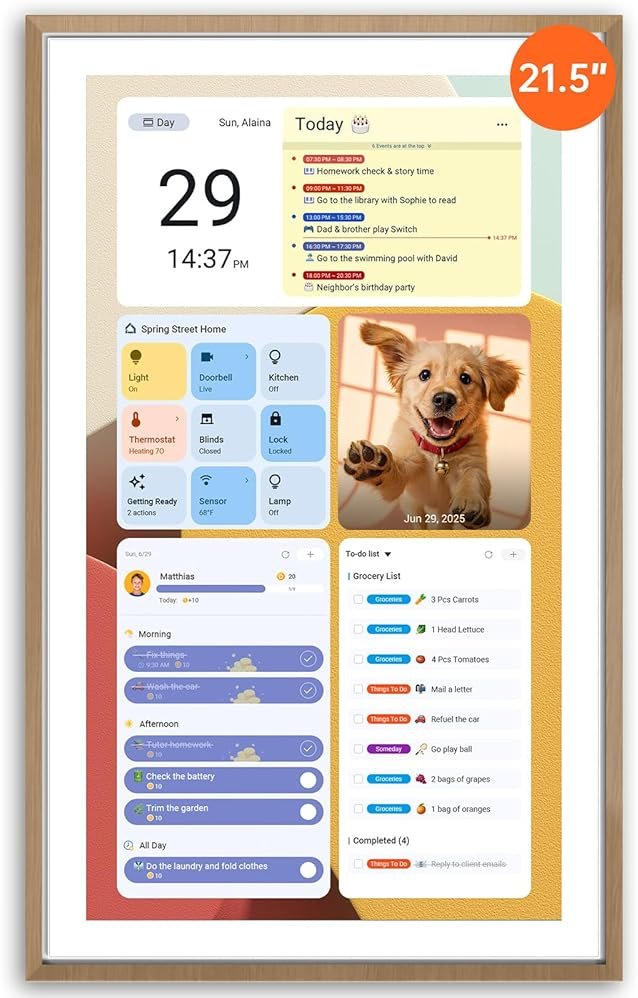 Apolosign 21.5-inch Digital Calendar & Smart Family Wall Planner, No Subscription, Calendar & Dashboard Dual-Mode System, Shared Touchscreen Display with Calendar Sync, Chore Charts & Family Scheduling Hub (Teak) - Product Image