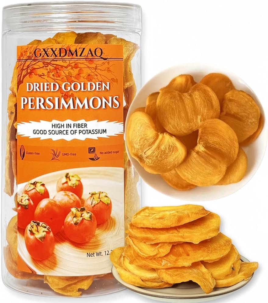 Dried Persimmons - No Sugar Added Snack, 12.35oz, Sun-Ripened Fruit Slices | Resealable Bulk Jar Gluten-Free Dried Fruit Snacks Packs | At Home, Work, or On The Go - Product Image