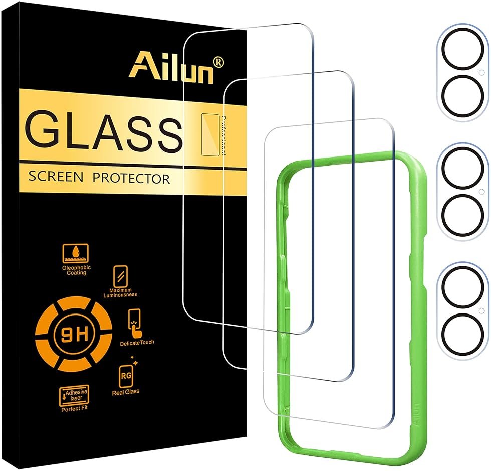 Ailun 3 Pack Screen Protector for iPhone 17 [6.3 inch] + 3 Pack Camera Lens Protector with Installation Frame,Dynamic Island Compatible,Case Friendly Tempered Glass[Not for iPhone 17 Pro/Pro Max/Air] - Product Image
