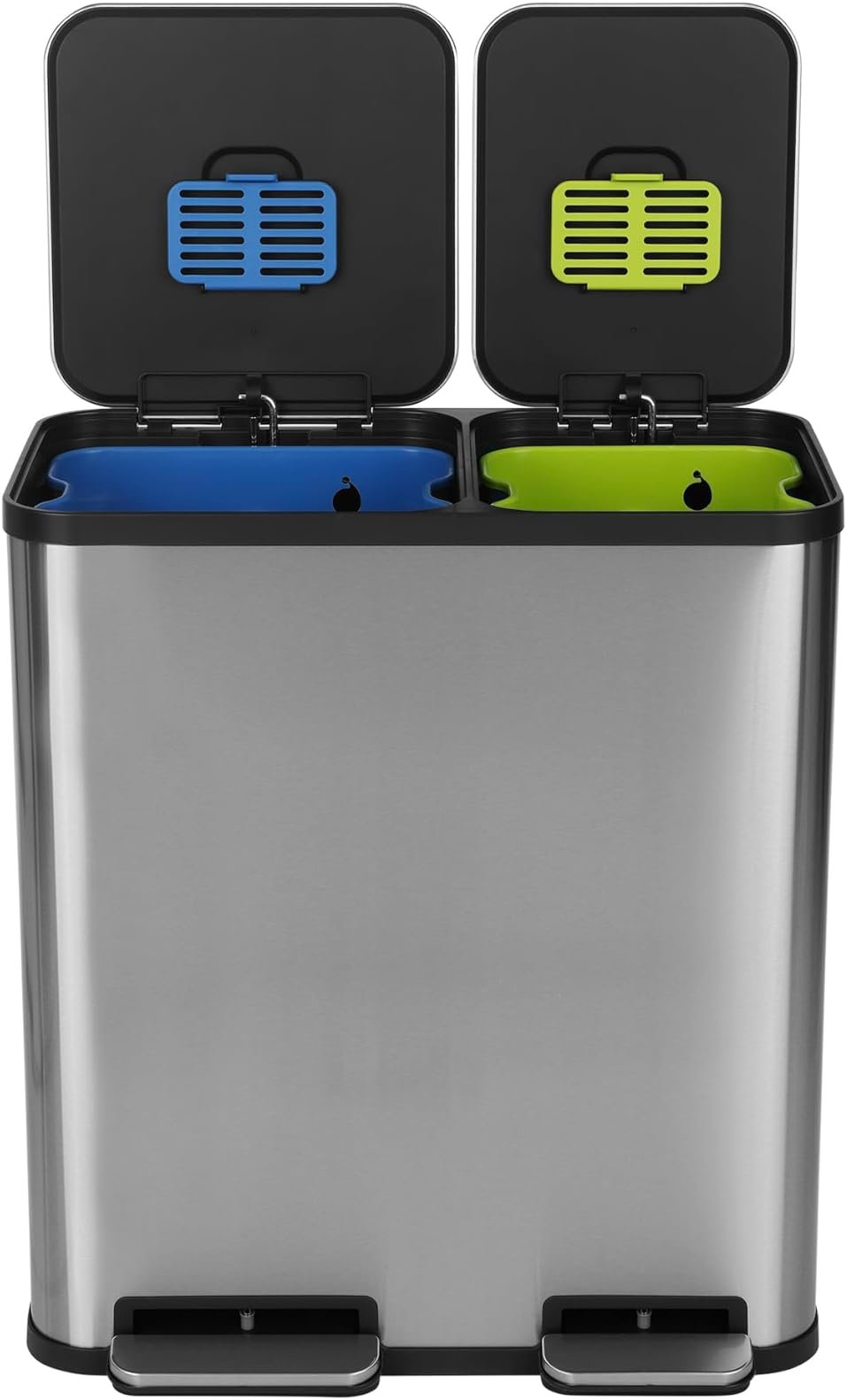 Simpli-Magic 18.5 Gallon (40L x 30L) Dual Compartment Step Trash Can – Kitchen Garbage Can with Waste & Recycling Bins – Slow-Close Lid, Odor Control, Hands-Free, Stainless Steel - Product Image