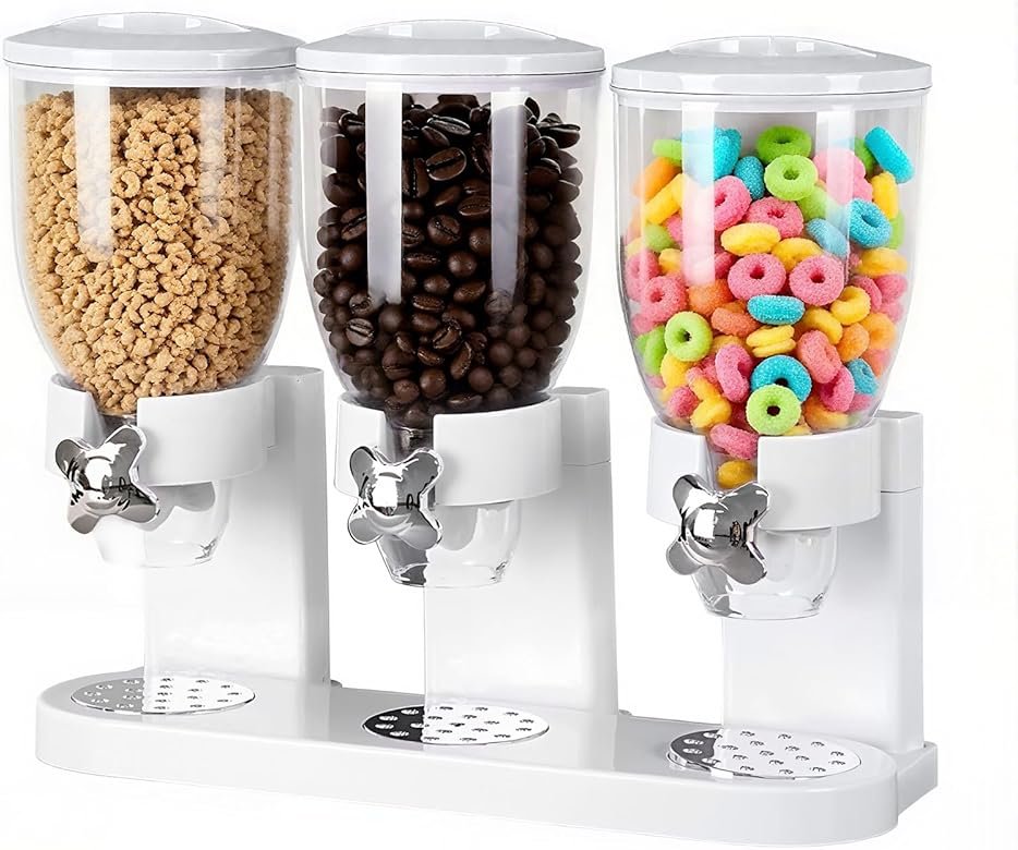 Petyoung Triple Food Storage Dispenser, 6L Capacity Cereal Container, Plastic Dry Food Dispenser for Candy Nuts Grains Granola Snack - Product Image