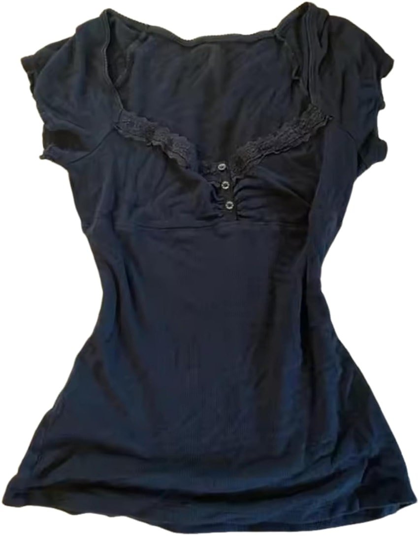 Grunge Emo Goth Shirts Y2k Lace Bow Coquette Babydoll Tops Women Vintage Graphic Tee 2000s Summer Crop Tops - Product Image