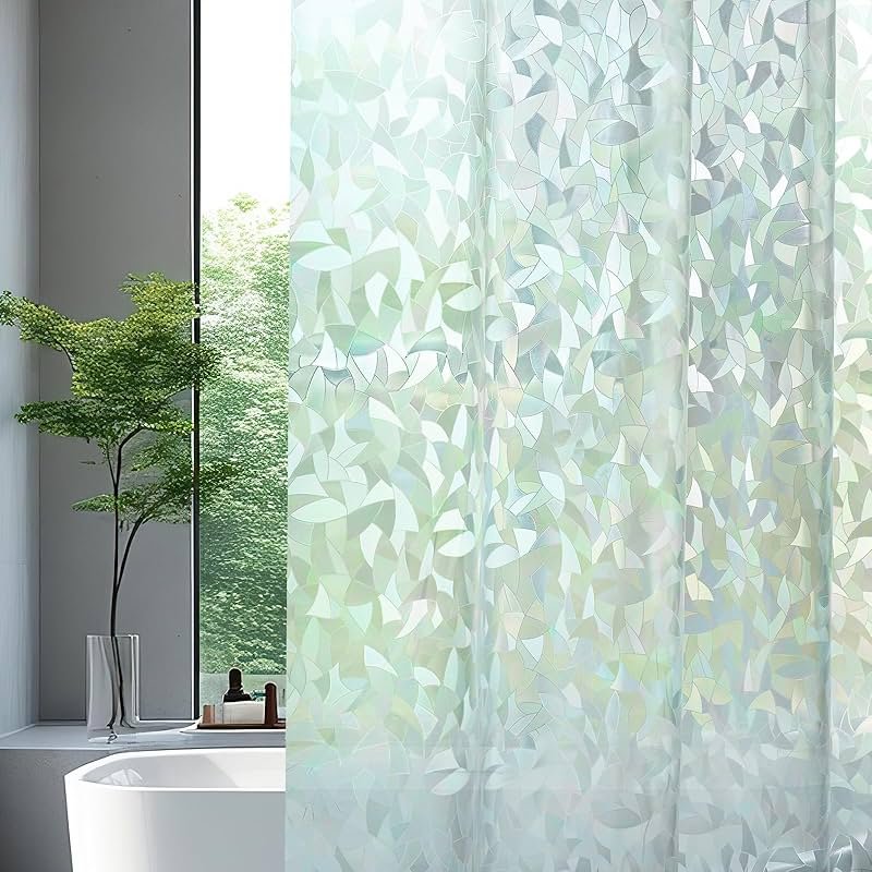 AooHome 72x72 Shower Curtain Liner - EVA 3D Decals Stained Glass Pattern Design Standard Bathroom Shower Curtain with Hooks, 5 Bottom Magnets, Heavy Duty, Water Repellent, Semi Transparent, 72x72 Inch - Product Image
