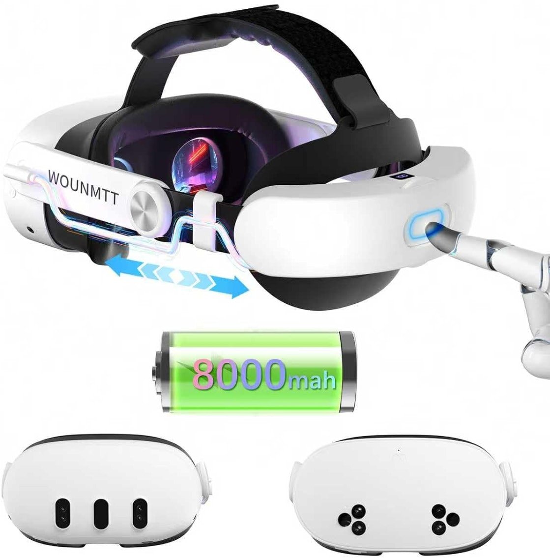 Head Strap for Oculus Meta Quest 3/3S with Battery, Adjustable VR Accessories with One-Click Fit, Rear Cushion Dial, 2–4H Playtime, VR Head Strap Reduce Facial Stress for Gaming Comfort - Product Image