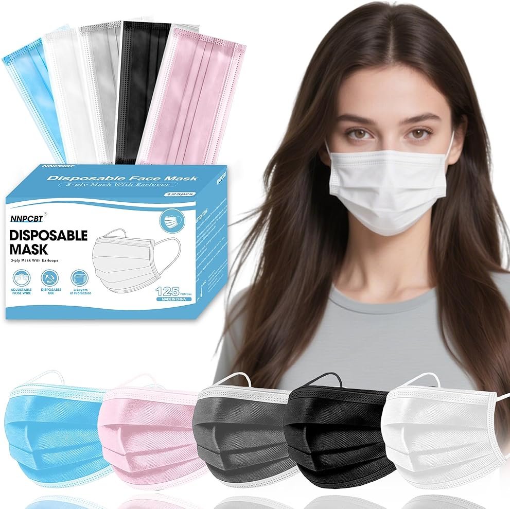NNPCBT 5 Color Disposable Face Masks 125 Pack,3-Ply Breathable Mask For Adults,Great For Outdoors,Home, Office, School - Product Image