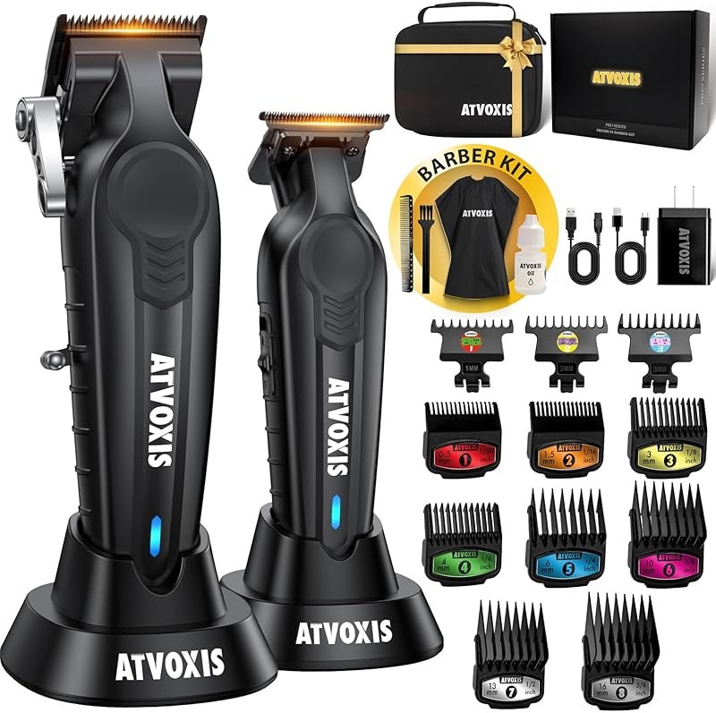 ATVOXIS Hair Clippers for Men Professional, Barber Clippers and Trimmers Set, Cordless Hair Clippers, Hair Cutting Kit, Barber Kit, Haircut Kit, Maquina para Cortar Pelo De Hombre (Black) - Product Image