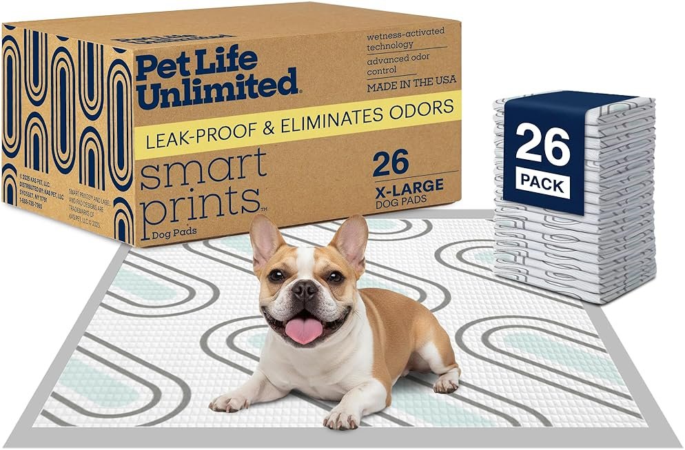 Pet Life Unlimited Smart Prints XL Puppy Pads for Dogs, Potty Training Pee Pads, 26 Count, 26" x 30", Leak-Proof, Super Absorbent, Quick-Dry, Patterned Pads with Odor Control, Made in USA - Product Image