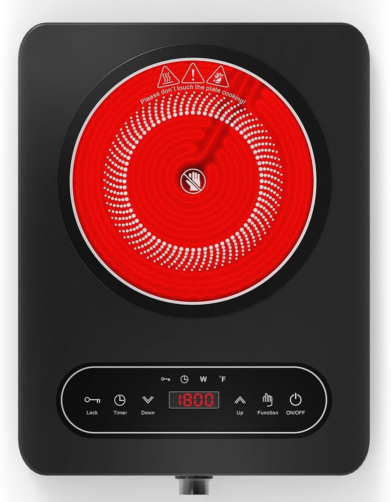 VBGK Single Burner Electric Cooktop, 110V 1800W Electric Cooktop with LED Touch Controls and Knob Controls, 10 Power Levels, 4-Hour Timer, Safety Lock, Single Burner Overheat Protection - Product Image
