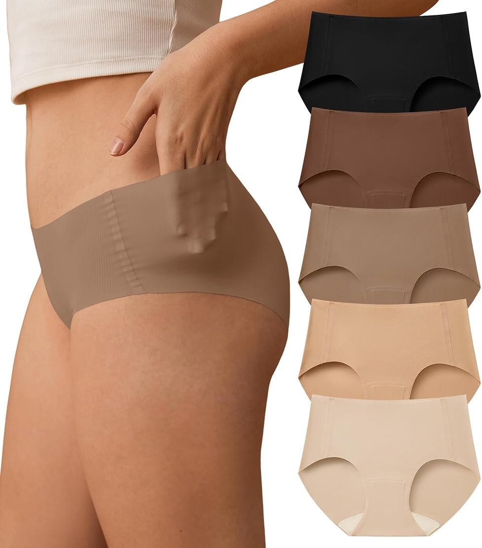 SHARICCA Womens Seamless Underwear No Show Hipster Panties Invisible Lightweight Nuage Bikinis Briefs Microfiber Pack - Product Image