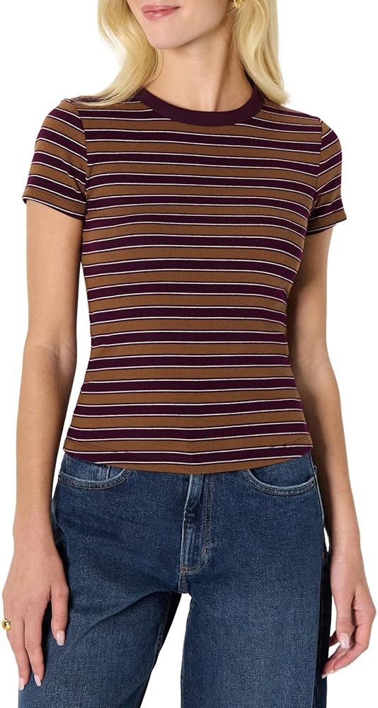 Amazon Essentials Women's Slim-Fit Stretch Rib Short Cap Sleeve Crew Neckline Tee - Product Image