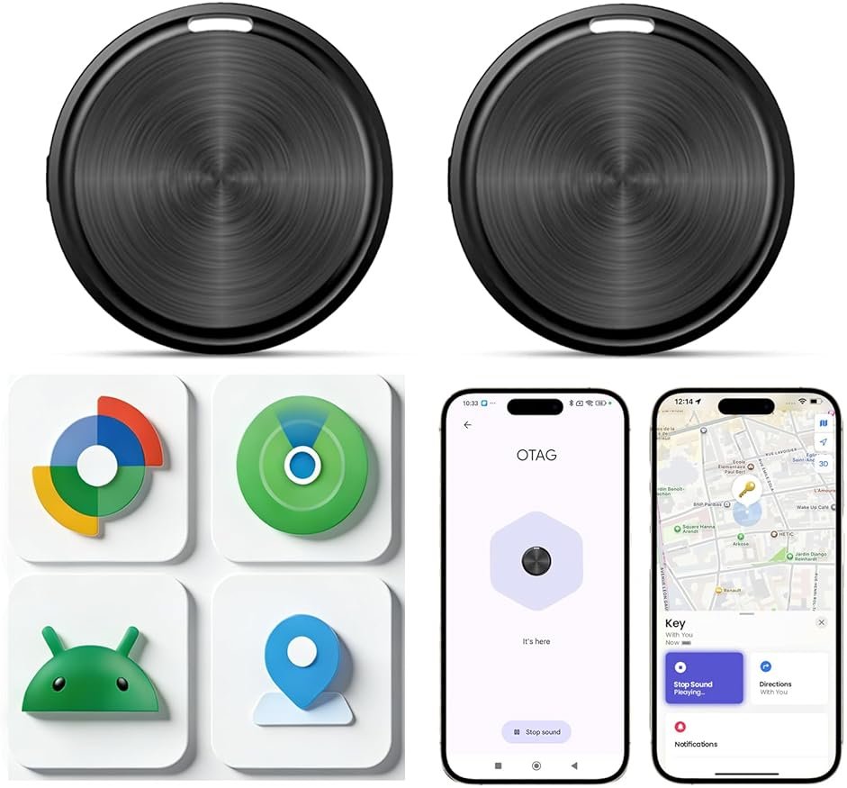 Air Tags-2 Pack Tracker Tag for iOS and Android, Work with Google Find Hub & Apple Find My APP, Long Battery Life, for Keys/Luggage/Suitcase/Backpack/Wallet, Black - Product Image