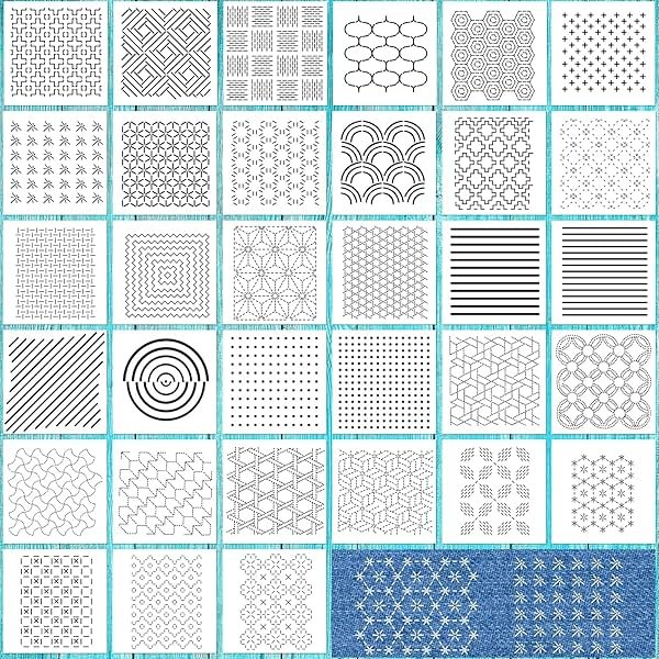 33 Pcs Sashiko Stencils 4.7 X 4.7 Inch Plastic Sashiko Template Pattern Geometric Embroidery Stabilizers Drawing for Drawing Line Quilting Sewing Hand Quilting and Embroidery and Design Creativity DIY - Product Image